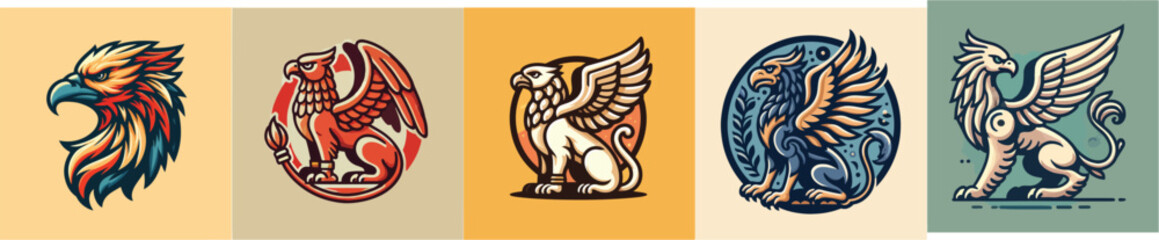 Collection of griffin mythological animal vectors