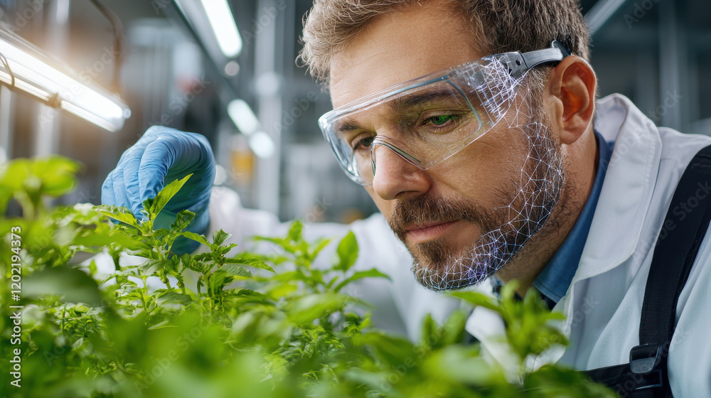 Leinwandbilder scientist examines plants in lab, utilizing advanced technology for research. focus on innovation an