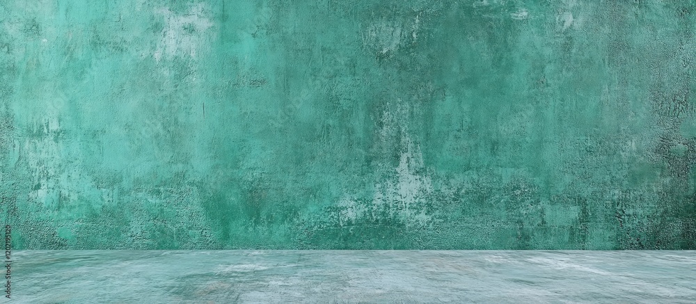 Poster textured teal wall with concrete floor copy space for background design or presentations