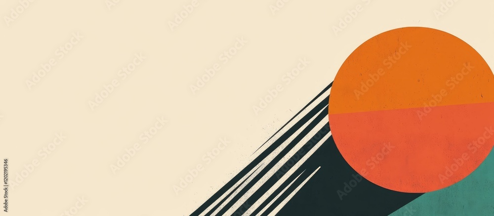 Poster abstract geometric composition featuring a large orange circle and dynamic lines on a light backgrou