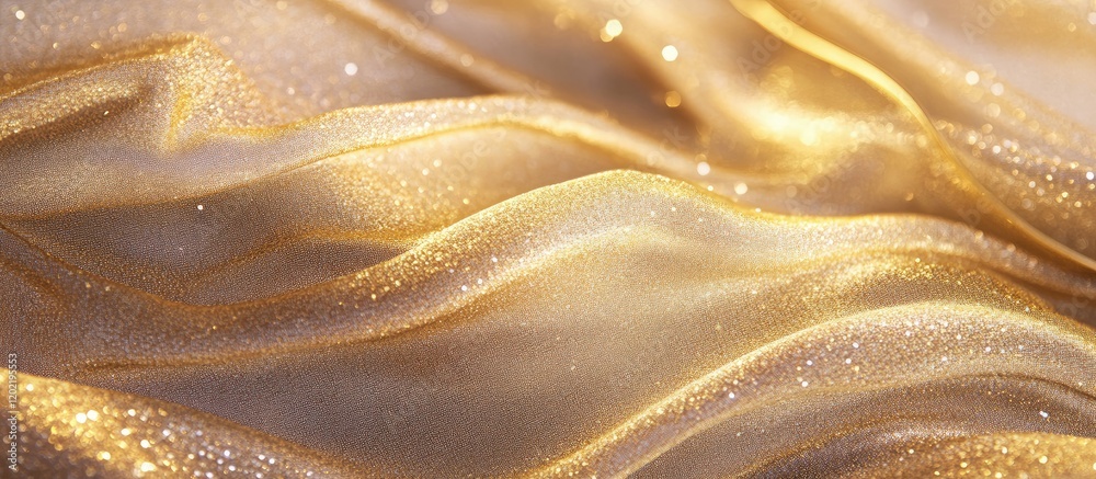 Aufkleber Golden silk fabric background with soft waves and shimmering texture suitable for design applications Copy Space
