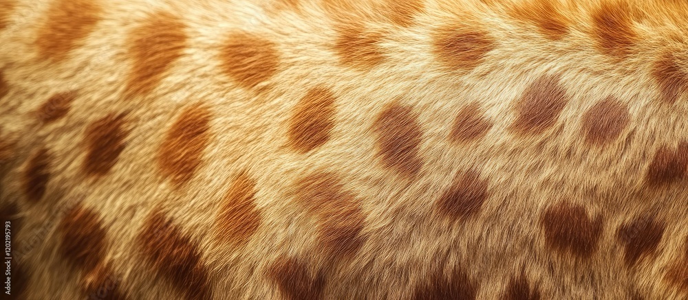 Poster Giraffe fur texture close-up highlighting distinctive orange-brown spots on light background with Copy Space for text insertion
