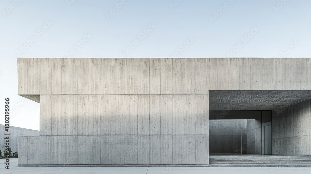 Poster Abstract modern architecture with minimalistic concrete facade and open space creating a sense of depth and dimension Copy Space