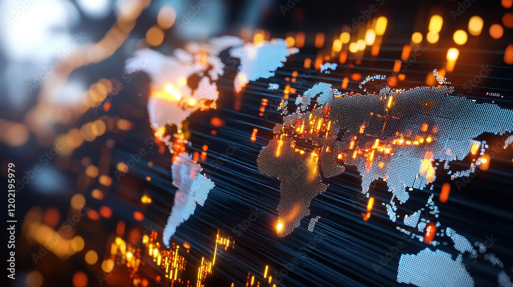 Leinwandbilder Visual representation of global trade statistics with vibrant data streams. This captures dynamic nature of international commerce and economic activity