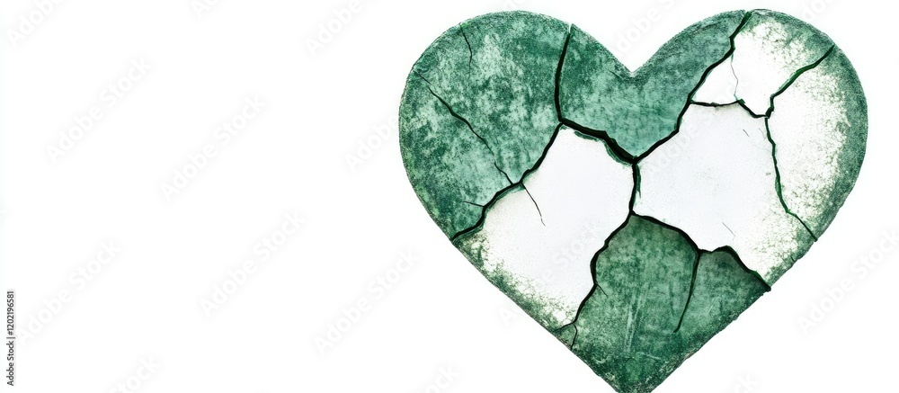 Aufkleber cracked green heart illustration with distressed texture and copy space on the right side for text p