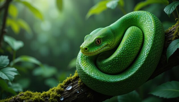 a green snake in a tree