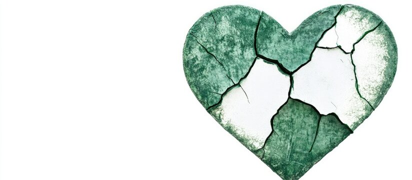 Cracked green heart illustration with distressed texture and copy space on the right side for text placement - Powered by Adobe