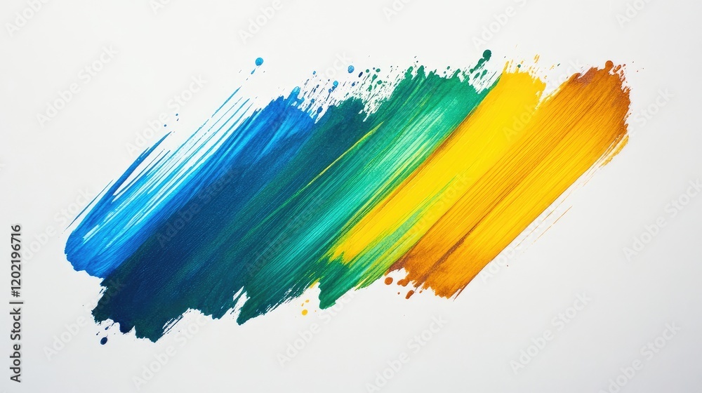 Poster colorful paint strokes in blue green and yellow on a white background with copy space for text place