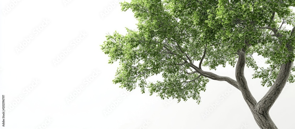 Aufkleber Lush green tree with dense foliage on a white background with ample Copy Space for text placement