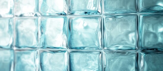 Textured glass block pattern with light reflections and a turquoise tint Copy Space