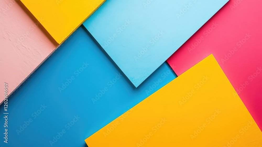 Poster colorful geometric background with pink blue yellow shapes in a modern abstract design copy space