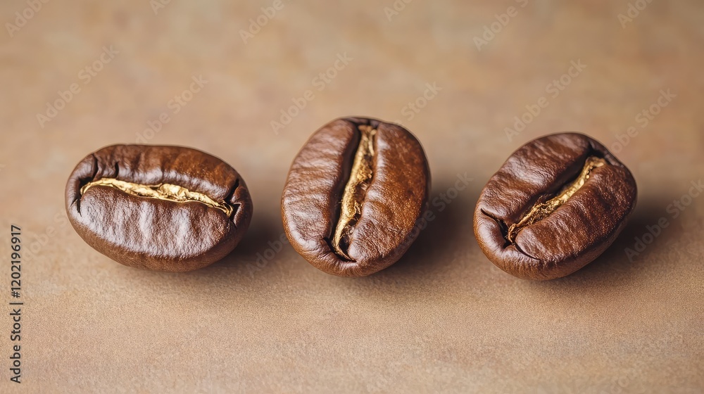 Poster Brown coffee beans isolated on a textured surface with Copy Space for text placement.