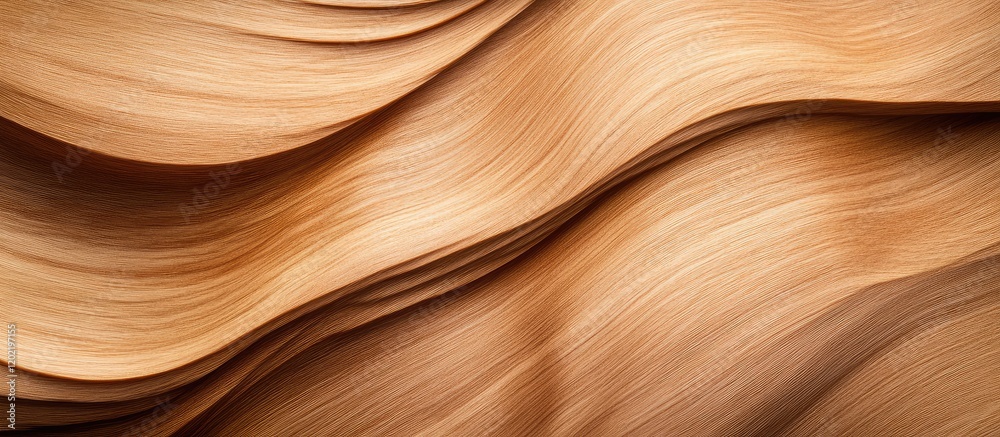 Aufkleber Abstract wave patterns in laminated wood texture with warm tones and smooth contours ideal for backgrounds and design projects Copy Space