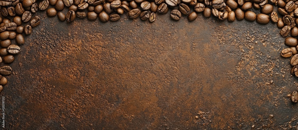 Poster Coffee beans border on dark textured surface with copy space for text
