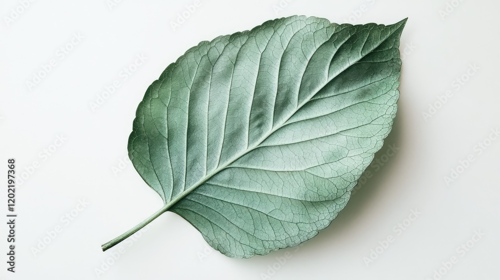 Aufkleber Large green leaf isolated on light background with detailed texture and copy space for text