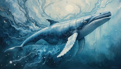 Fototapeta premium Majestic Humpback Whale Underwater Painting 