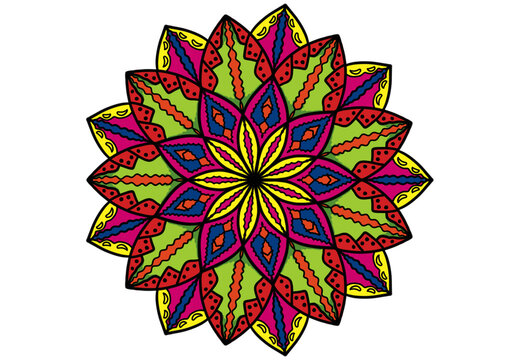 Colorful Mandala with green tone , spiritual symbol round ornament, background icon for carpet and other , madala flowers, pink  Mandala, decoration, elements, BCE in India, Pakistan, Afghanistan