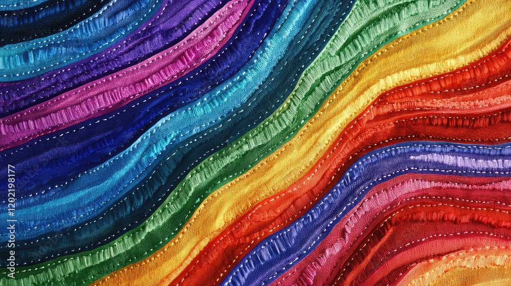Leinwandbilder colorful fabric texture with wavy patterns and stitched details showcasing vibrant shades and copy s
