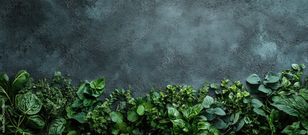 Aufkleber green foliage against a textured dark background with ample copy space for text placement.