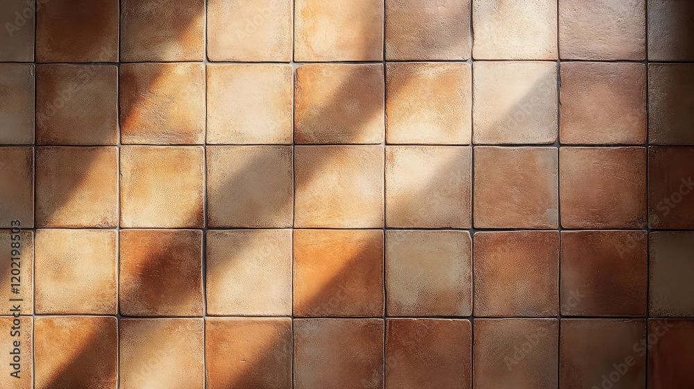 Poster Textured terracotta tile floor pattern with shadows and Copy Space for design needs