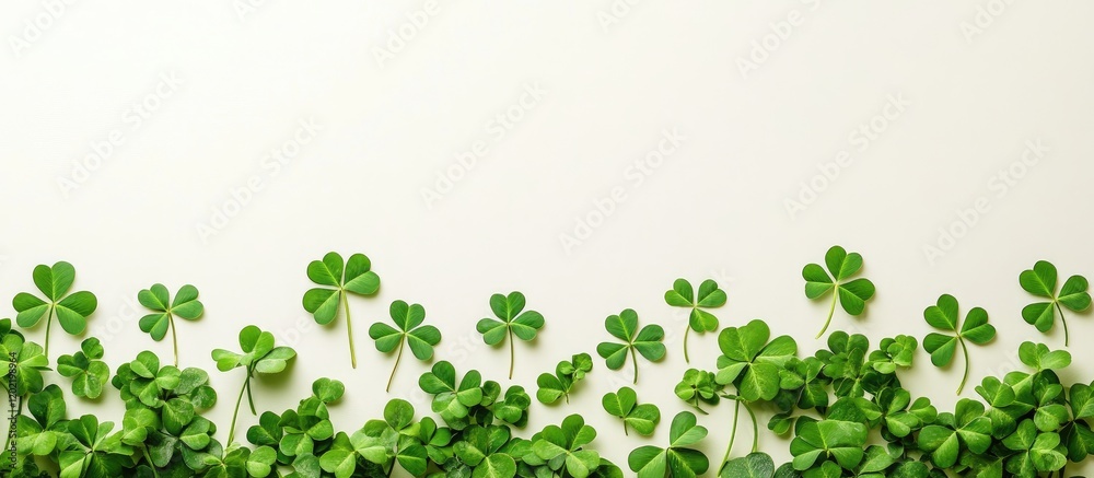 Poster green clovers on white background with copy space for text or design elements