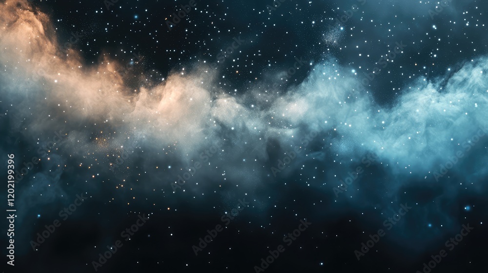 Poster abstract cosmic background with colorful nebula clouds and countless stars in dark space with ample 