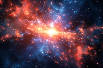 Naklejka premium Cosmic Explosion Nebula Stellar Red Blue Energy