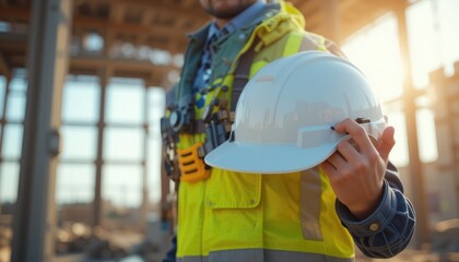 Engineers and construction workers in uniform collaborate on-site and in the warehouse