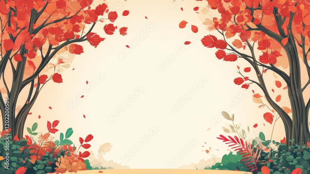 Aufkleber autumn landscape with colorful trees shedding leaves and copy space for text in the center