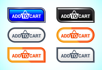 Add To Cart button set of different shapes and colors. Suitable for mobile app, and website. shopping cart, online shopping