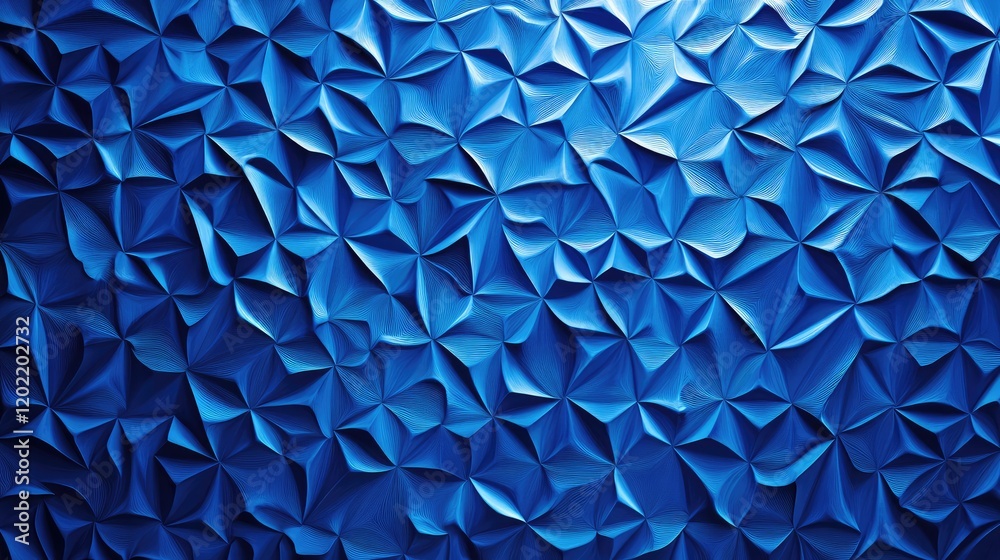Poster Blue textured background with 3D paper-like geometric patterns and folds Copy Space