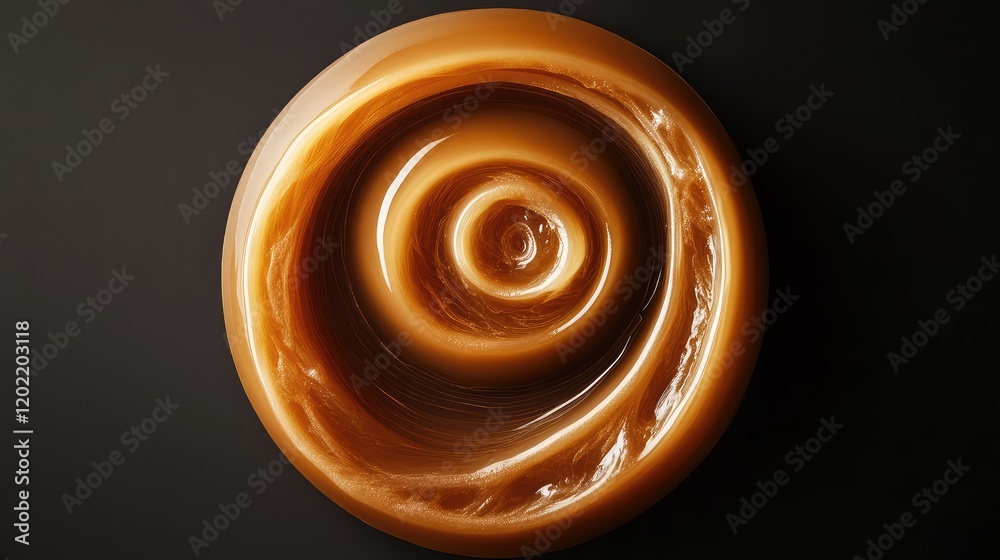 Poster Abstract swirled pattern in caramel color with smooth reflective surface on dark background Copy Space