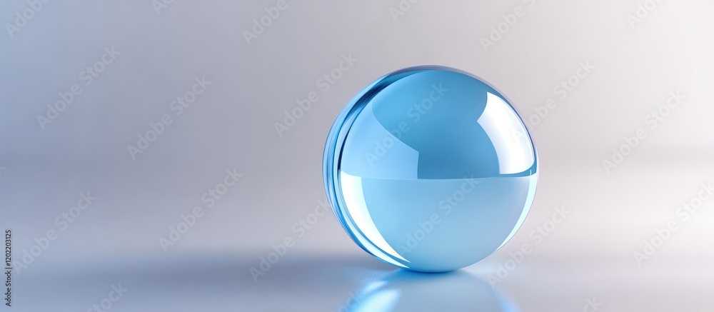 Poster Blue glossy sphere with reflections on a soft gradient background featuring ample Copy Space for text placement.