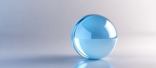 Blue glossy sphere with reflections on a soft gradient background featuring ample Copy Space for text placement.