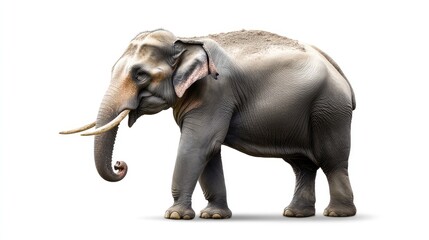 Fototapeta premium Realistic illustration of an adult Asian elephant standing on a white background with ample Copy Space for text placement.