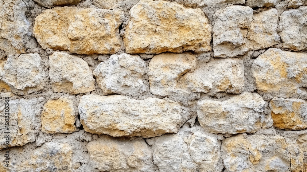 Leinwandbilder Textured limestone wall with uneven surfaces in beige and gray tones, ideal for background use, with ample Copy Space for text placement.