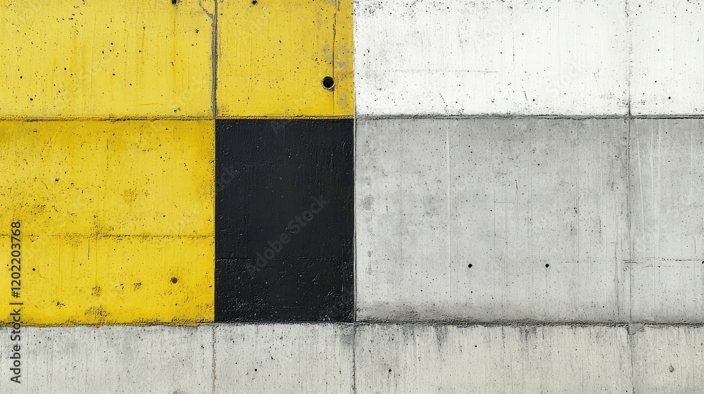 Poster concrete wall with yellow, black, and gray sections textures and patterns copy space