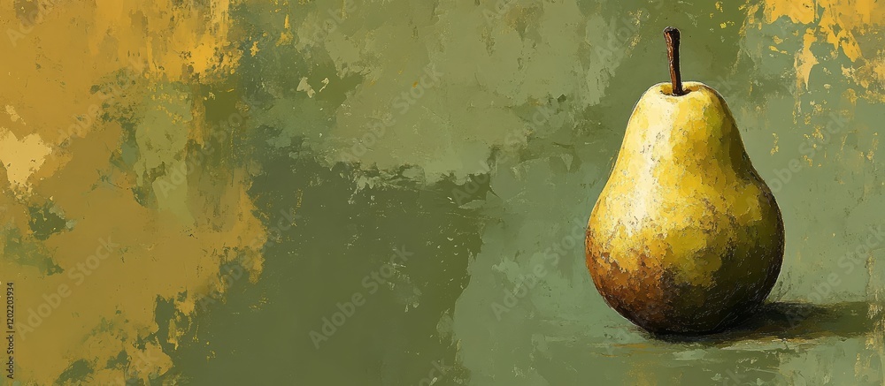Aufkleber Single pear on textured abstract background with muted colors and copy space for text.