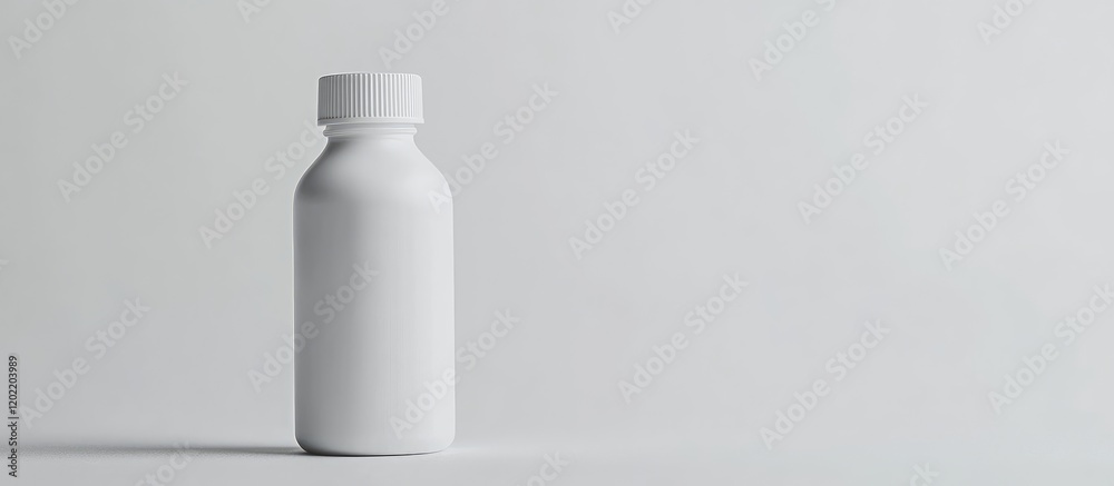 Poster Abstract white bottle on light gray background with Copy Space for text placement. Minimalist product photography concept.
