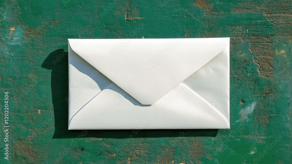 Poster White envelope on a textured green background with copy space for text placement.