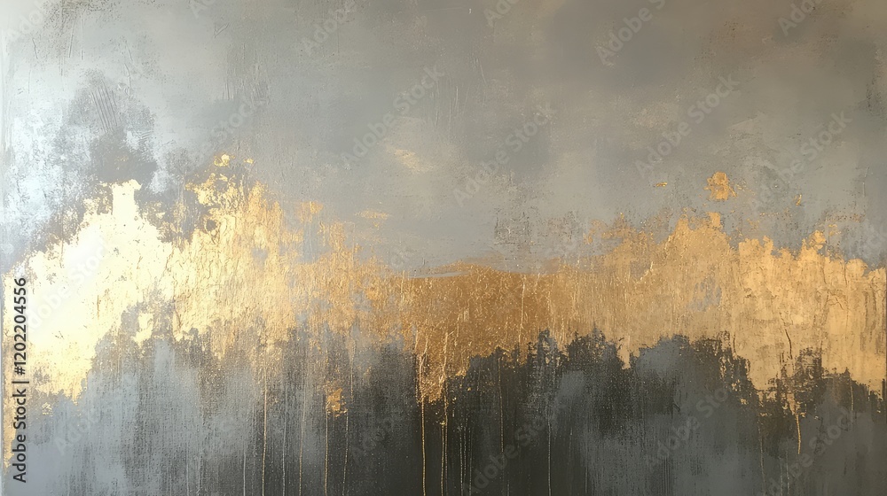 Aufkleber Abstract gold foil texture on a gray background with blended tones and subtle brush strokes Copy Space