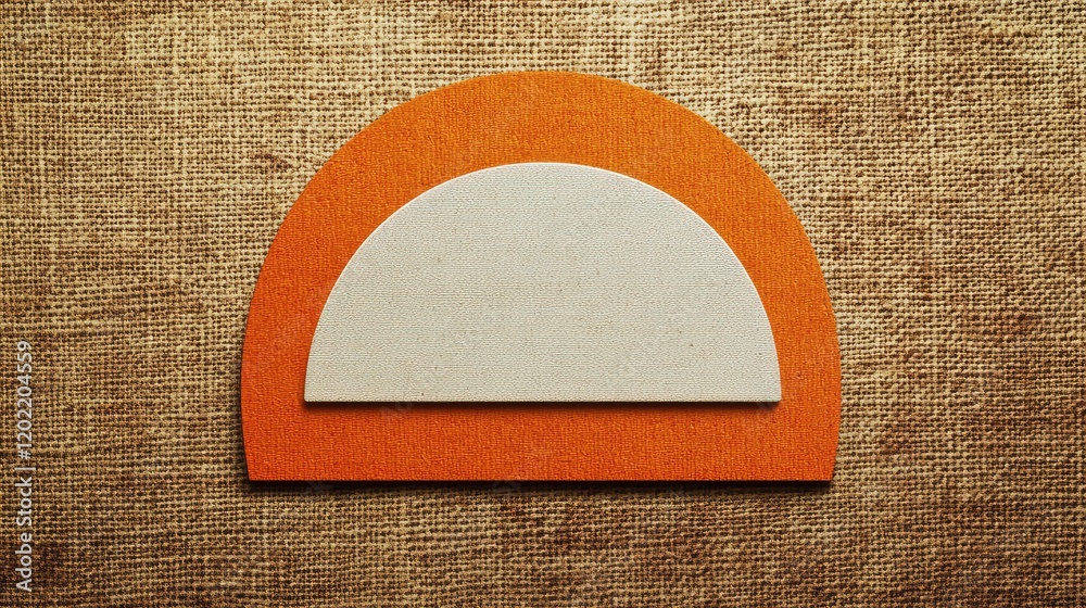 Fototapete Abstract geometric shapes in orange and beige on textured burlap background with Copy Space for text placement