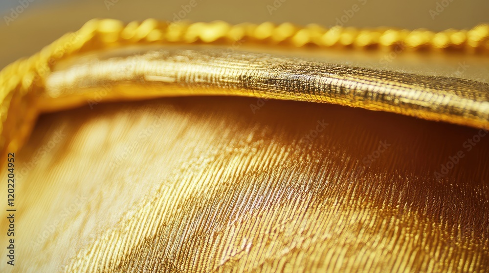 Leinwandbilder Close-up view of luxurious golden fabric with shimmering texture and soft folds featuring copy space for text.