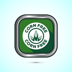Corn free icon design illustration. Natural products, allergens, Food Intolerance. Green shadow button design