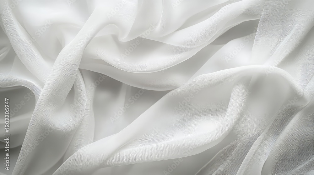 Aufkleber White silk fabric texture background with soft folds and gentle draping, minimal color variation, Copy Space available
