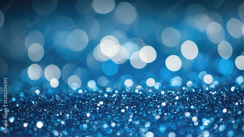 Poster Blue bokeh glitter background with shimmering sparkles and light effects suitable for graphic design Copy Space