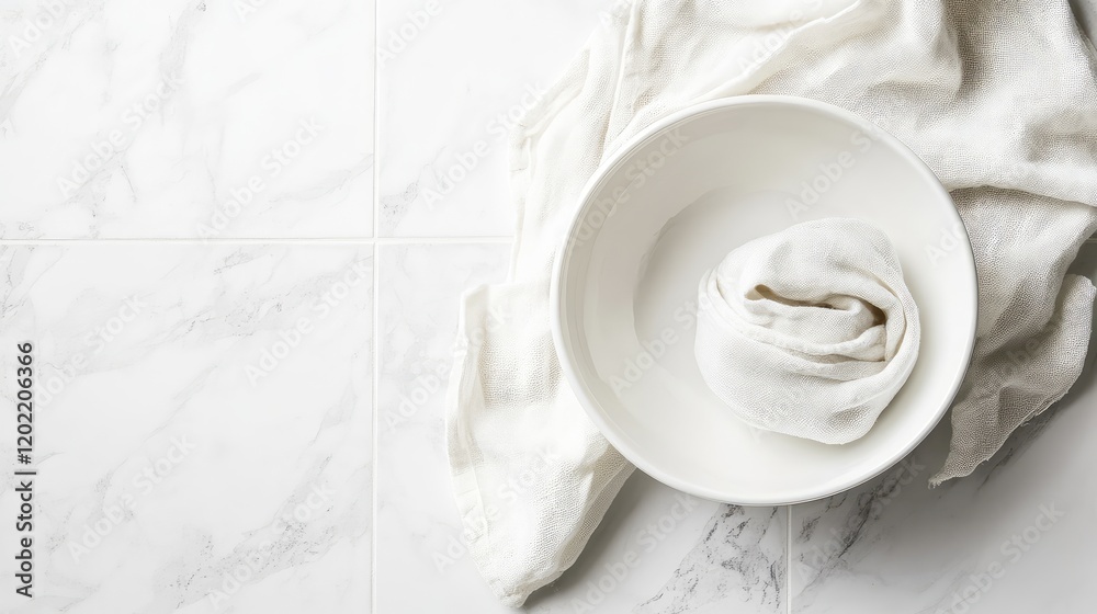 Aufkleber minimalistic kitchen setting with white bowl and linen cloth on marble surface featuring ample copy 