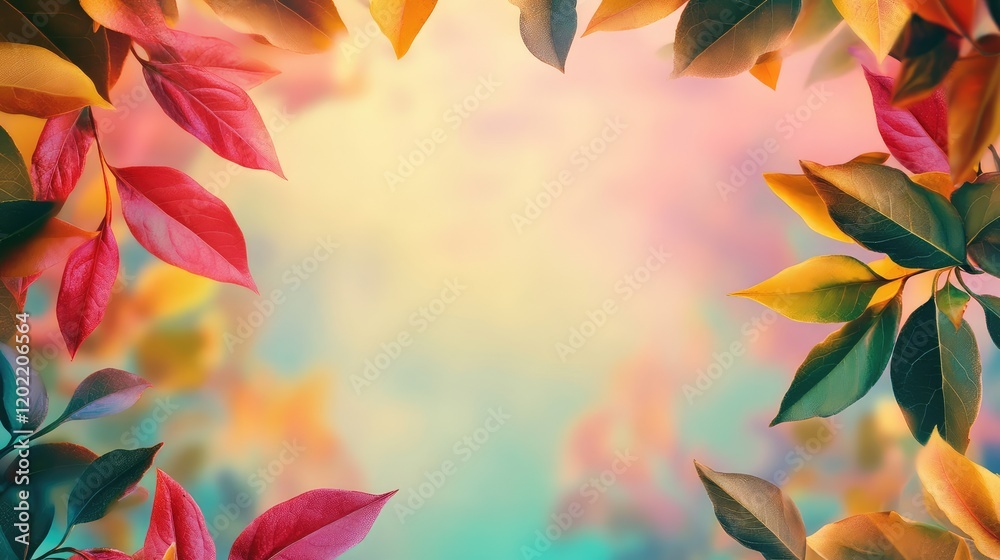Poster colorful autumn leaves with blurred background and copy space for text