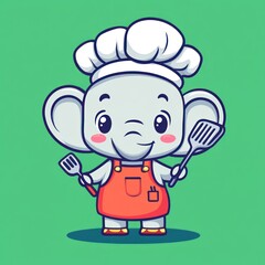 Cute chef elephant cooking, green background, kids menu