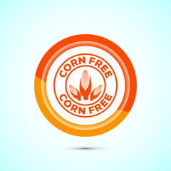 Corn free icon design illustration. Natural products, allergens, Food Intolerance. Orange color button design